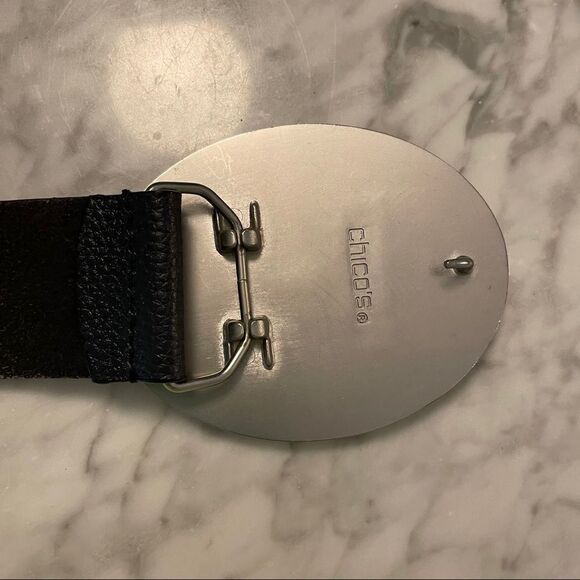 Chico’s Snake Animal Print Embossed Buckle Leather Belt - Picture 3 of 6